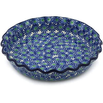 Polish Pottery Fluted Pie Dish 10&quot; Periwinkle Blues