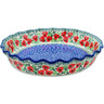 Polish Pottery Fluted Pie Dish 10&quot; Red Pansy