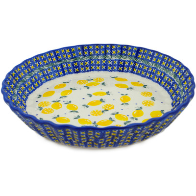 Polish Pottery Fluted Pie Dish 10&quot; When Life Gives You Lemons