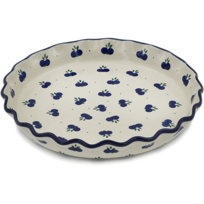 Polish Pottery Fluted Pie Dish 10&quot; Wild Blueberry