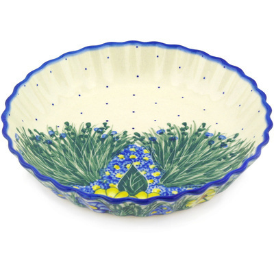 Polish Pottery Fluted Pie Dish 10&quot; Wildflower Meadow