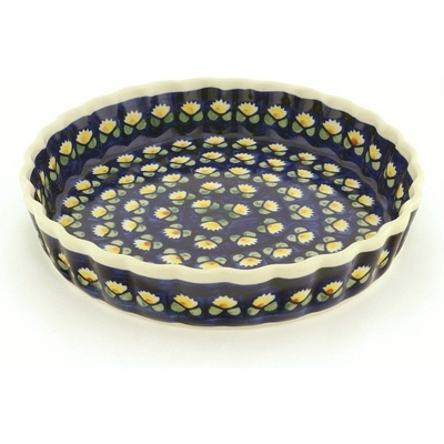 Polish Pottery Fluted Pie Dish 9&quot; Waterlily