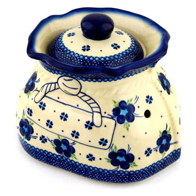 Polish Pottery Garlic and Onion Jar 9&quot; Bleu-belle Fleur