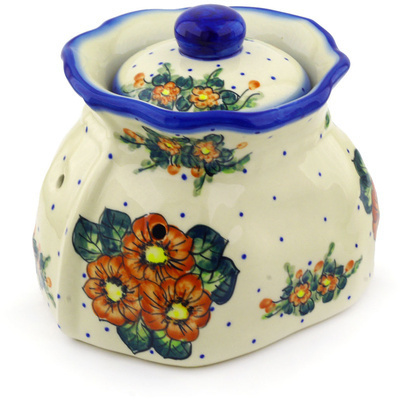 Polish Pottery Garlic and Onion Jar 9&quot; Red Bouquet