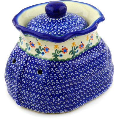 Polish Pottery Garlic and Onion Jar 9&quot; Spring Flowers