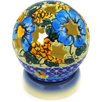Polish Pottery Globe Shaped Candle Holder 5&quot; Corn In The Blue UNIKAT