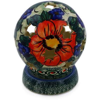 Polish Pottery Globe Shaped Candle Holder 5&quot; Havana UNIKAT