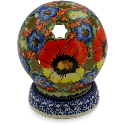 Polish Pottery Globe Shaped Candle Holder 5&quot; Mystical Garden UNIKAT