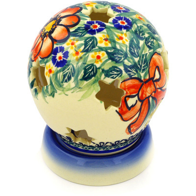 Polish Pottery Globe Shaped Candle Holder 5&quot; Wild Bouquet UNIKAT