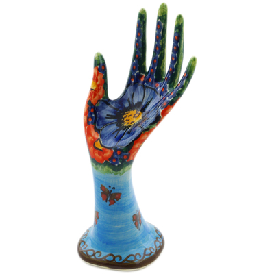 Polish Pottery Hand Figurine 7&quot; Blue Garden UNIKAT