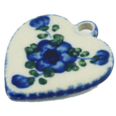 Polish Pottery Heart Pendant 1&quot; Blue Poppies