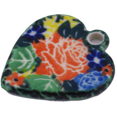 Polish Pottery Heart Pendant 1&quot; Rose Bouquet UNIKAT
