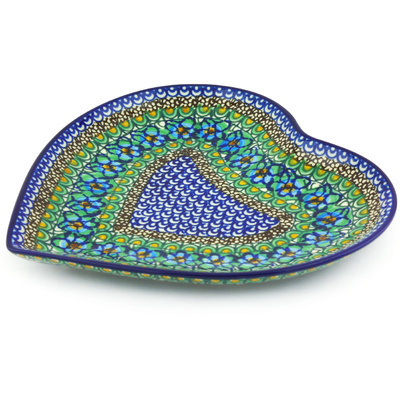 Polish Pottery Heart Shaped Platter 9&quot; Mardi Gras UNIKAT