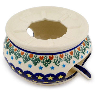 Polish Pottery Heater with Candle Holder 5&quot; Peacock Stars