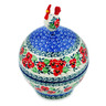 Polish Pottery Hen Shaped Jar 7&quot; Red Pansy