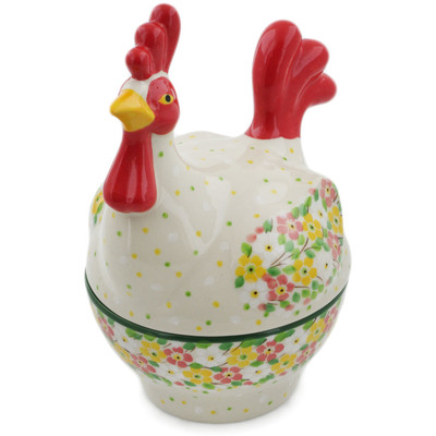 Polish Pottery Hen Shaped Jar 8&quot; Blossom Sprinkle UNIKAT