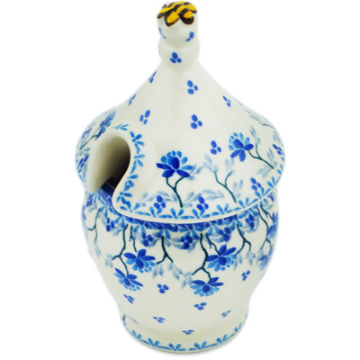 Polish Pottery Honey Jar 12 oz Blue Grapevine