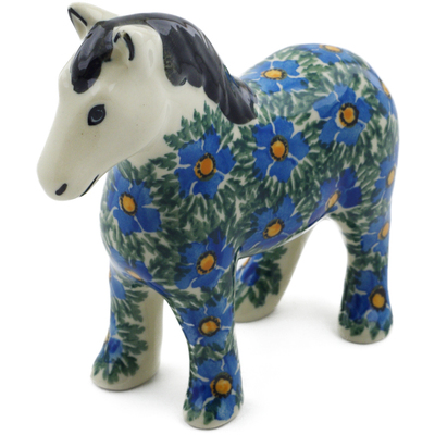 Polish Pottery Horse Figurine 6&quot; Blue Daisy Dream UNIKAT