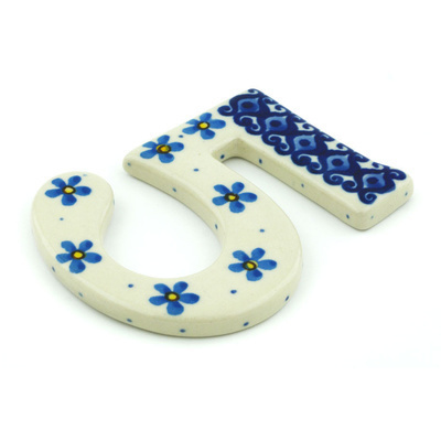 Polish Pottery House Number FIVE (Five) 4-inch Blue Flower Snow