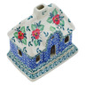 Polish Pottery House Shaped Candle Holder 5&quot; Red Pansy