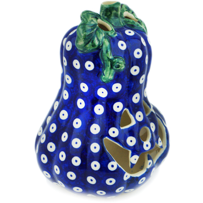 Polish Pottery Jack O Lantern Candle Holder 6&quot; Blue Eyes