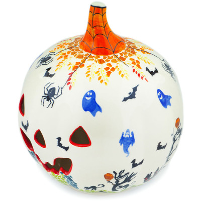 Polish Pottery Jack O Lantern Candle Holder 9&quot; Halloween Day