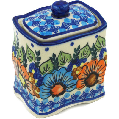 Polish Pottery Jar with Lid 4&quot; Bold Poppies