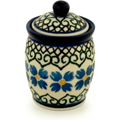Polish Pottery Jar with Lid 4&quot; Chickory Heart Vines