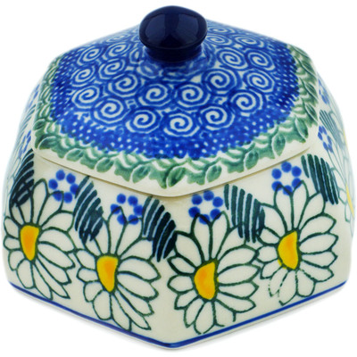 Polish Pottery Jar with Lid 4&quot; Crazy Daisy