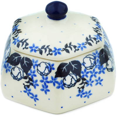 Polish Pottery Jar with Lid 4&quot; Flowers At Dusk