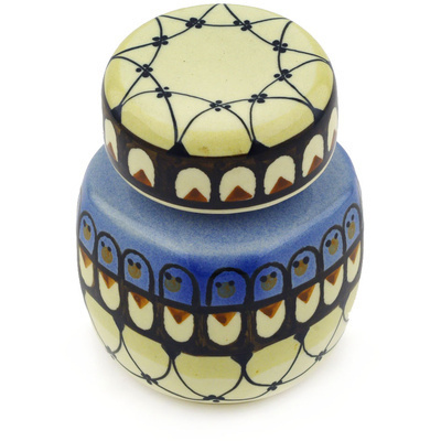 Polish Pottery Jar with Lid 4&quot; Happy Penguins UNIKAT