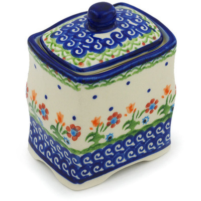 Polish Pottery Jar with Lid 4&quot; Spring Flowers