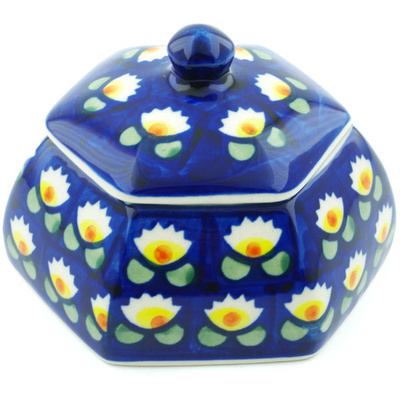 Polish Pottery Jar with Lid 4&quot; Waterlily