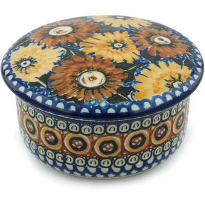 Polish Pottery Jar with Lid 5&quot; Autumn Chrysanthemums UNIKAT