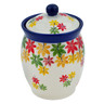 Polish Pottery Jar with Lid 5&quot; Collecting Leaves UNIKAT