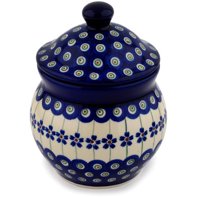 Polish Pottery Jar with Lid 5&quot; Flowering Peacock