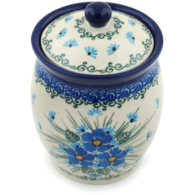 Polish Pottery Jar with Lid 5&quot; Forget Me Not UNIKAT