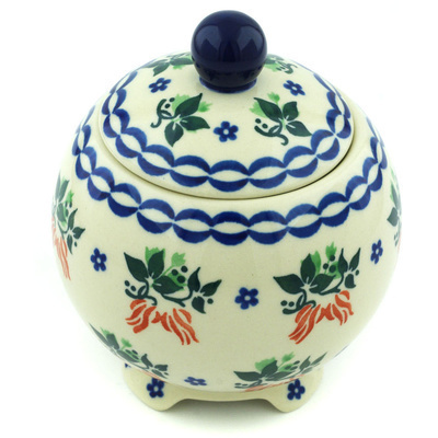 Polish Pottery Jar with Lid 5&quot; Hanging Flowers