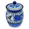 Polish Pottery Jar with Lid 5&quot; Hummingbird Blue UNIKAT