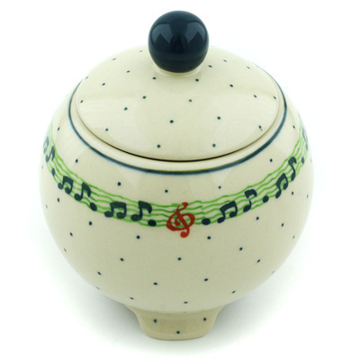 Polish Pottery Jar with Lid 5&quot; Musical Dance