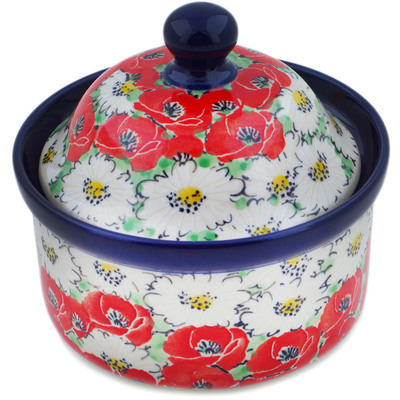 Polish Pottery Jar with Lid 5&quot; Spring Blossom Harmony UNIKAT