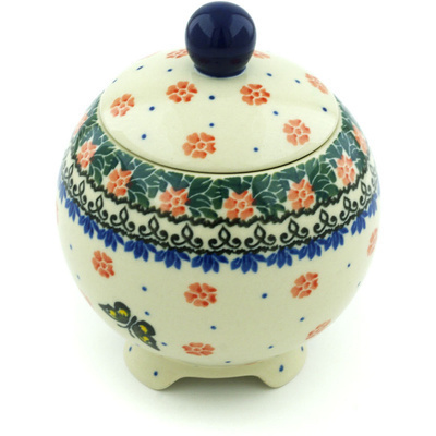 Polish Pottery Jar with Lid 5&quot; Yellow Butterfly