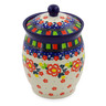 Polish Pottery Jar with Lid 6&quot; Floral Puzzles UNIKAT