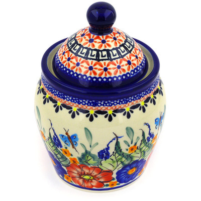 Polish Pottery Jar with Lid 6&quot; Spring Splendor UNIKAT