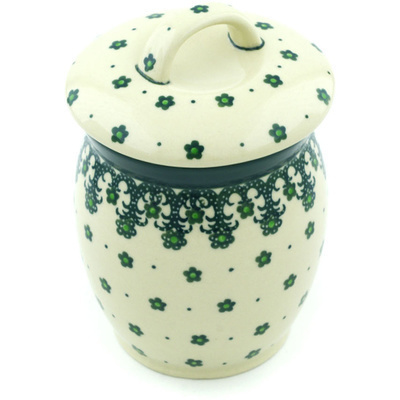 Polish Pottery Jar with Lid 6&quot; Winter Green