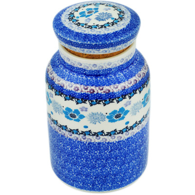 Polish Pottery Jar with Lid 7&quot; Blooming Blues