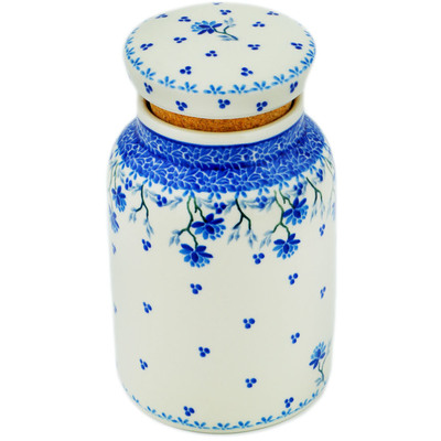 Polish Pottery Jar with Lid 7&quot; Blue Grapevine