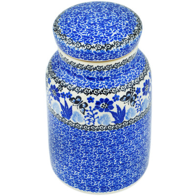 Polish Pottery Jar with Lid 7&quot; Royal Garden UNIKAT