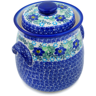 Polish Pottery Jar with Lid 8&quot; Blue Floral Day UNIKAT
