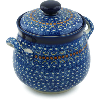 Polish Pottery Jar with Lid 9&quot; Blue Horizons